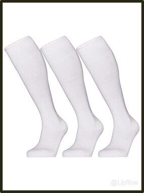 3 Pack Knee-High Athletic Socks Polyester Blend Cushioned Multi-Sport White